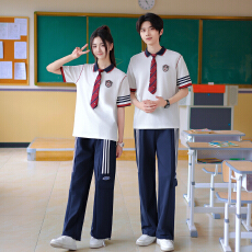 批发情侣装<b class='q'>夏</b>装学生班服套装短袖T恤校服   套装75