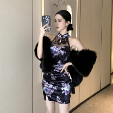 实拍气质辣妹高级感独特漂亮裙子国风改良蕾丝拼接性感旗袍连衣裙