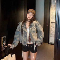 批发复古做旧翻领牛仔外套女欧洲站2026春装新款欧货女装短款牛仔衣潮