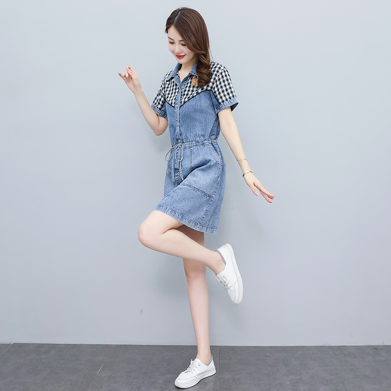 패션 패치워크 레트로 데님 여성 드레스 2026 여름 새로운 루즈핏 연령 감소 표지 고기 슬림해 보이는 빅 사이즈 치마