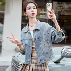 2026通勤风重工刺绣牛仔外套女短款翻领百搭休闲上衣秋季穿搭女