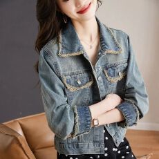 批发复古港风牛仔外套女春款小个子2026新款减龄时髦独毛边短款上衣女