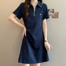 批发实拍大码韩系<b class='q'>修身</b>显瘦简约polo领<b class='q'>连衣裙</b>女胖mm气质休闲通勤裙子