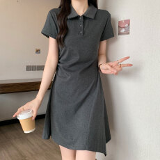 批发实拍大码韩版<b class='q'>修身</b>显瘦短袖<b class='q'>连衣裙</b>女2025夏季时尚百搭气质纯色裙子