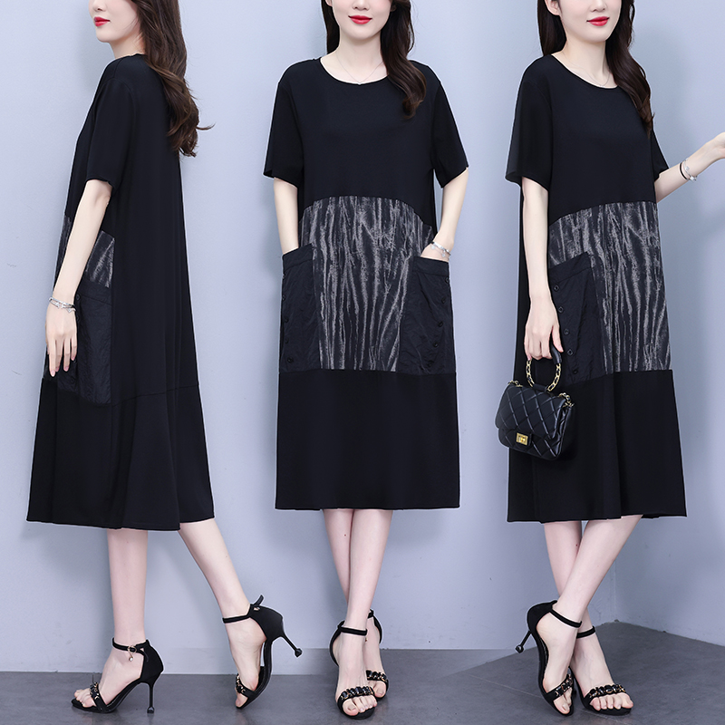 MY9225# 大码女装新款夏季洋气韩版胖妹妹遮肉时尚连衣裙宽松显瘦裙子女裝貨源服裝批發