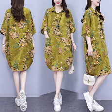 批发实拍2026年夏季新款女装韩版胖MM大码POLO领遮肉衬衫<b class='q'>连衣裙</b>中长款