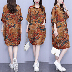 批发实拍2026年夏季新款女装韩版胖MM大码POLO领遮肉衬衫<b class='q'>连衣裙</b>中长款