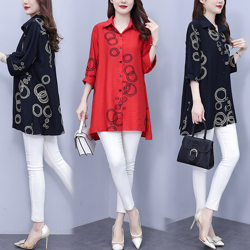 RY3851# 大码女装2026年夏装新款洋气印花时尚胖MM气质衬衣休闲宽松型上衣