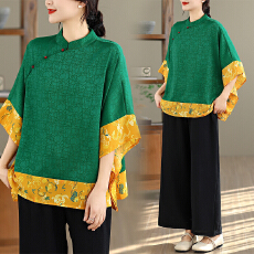 批发实拍香云纱中式上衣国风盘扣小衫女洋气夏季新款妈妈<b class='q'>时尚</b>套装