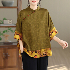 批发实拍香云纱中式上衣国风盘扣小衫女洋气夏季新款妈妈<b class='q'>时尚</b>套装