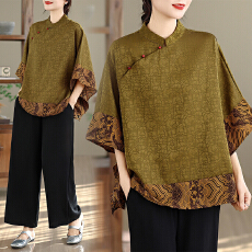 批发实拍香云纱中式上衣国风盘扣小衫女洋气夏季新款妈妈<b class='q'>时尚</b>套装