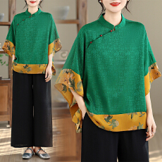 批发实拍香云纱中式上衣国风盘扣小衫女洋气夏季新款妈妈<b class='q'>时尚</b>套装