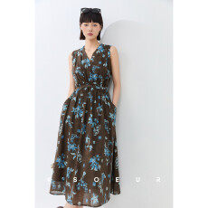 批发【蓝衫咖啡·<b class='q'>连衣裙</b>】<b class='q'>棉布</b>撞色印花 精致大方背心裙女