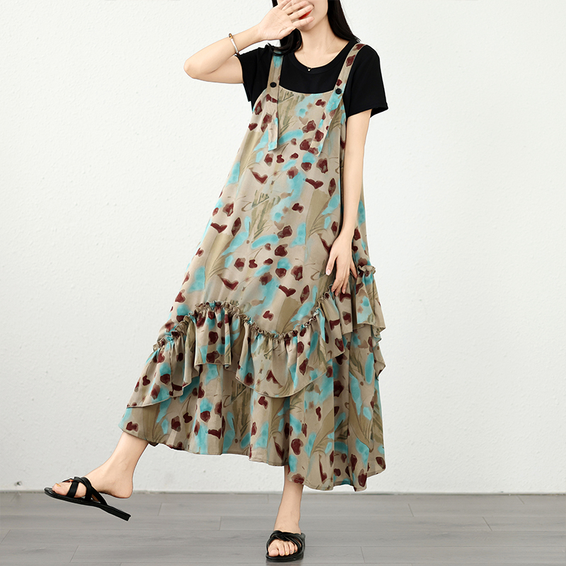 法式碎花吊带连衣裙夏新款甜美减龄度假风连衣裙   服裝批發女裝批發服飾貨源