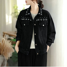 批发实拍大码宽松显瘦牛仔短款长袖衬衣外套女