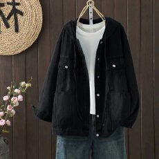 批发实拍大码显瘦减龄宽松连帽牛仔衬衣外套女