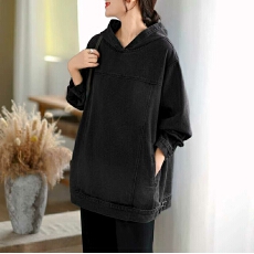 批发实拍大码显瘦减龄宽松牛仔连帽卫衣外套女