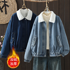 批发实拍大码显瘦2025冬季加绒夹克棉服牛仔外套女