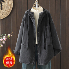 批发实拍大码显瘦减龄宽松加绒加厚<b class='q'>牛仔</b>衬衣<b class='q'>外套女</b>