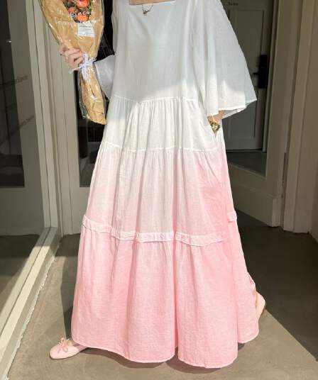실사 그라데이션 색상 슬림해 보이는 롱 스커트 여성 드레스