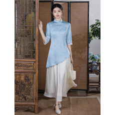 批发国风新中式奥黛春秋七分袖旗袍改良2026新款复古连衣裙套装