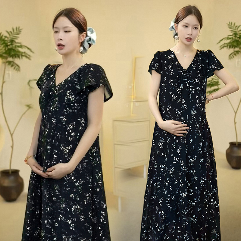 출산 착용 여름 드레스 드레스 새로운 인터넷 유명인 섹션 중간 길이 무릎 아래 드레스 패션 캐주얼 표지 배 치마