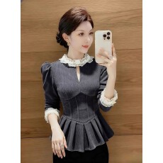 批发独特别致灰色拼接<b class='q'>衬衫</b>女2025冬季简单大方高级感时髦洋气内搭<b class='q'>衬衣</b>