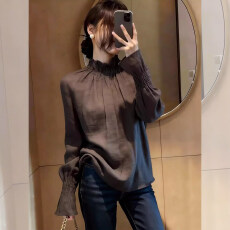 批发复古花边立领长袖<b class='q'>衬衫</b>女春季新款设计感独特<b class='q'>宽松</b>显瘦百搭气质上衣