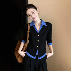 批发小众假两件拼接衬衫女2026<b class='q'>秋装</b>爆款长袖高级感时尚洋气黑色小上衣