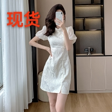 批发名媛气质泡泡袖提花连衣<b class='q'>裙</b>新中式少女小旗袍礼服