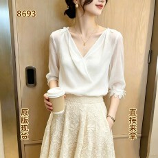 批发轻熟法式风V领系带衬衫女2026年夏季新款显瘦设计感通勤上衣白色