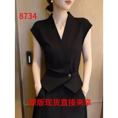 批发黑色交V领收腰无袖西装背心女显瘦高腰单扣御姐风职场百搭上衣夏