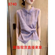 批发超好看时尚紫色无袖收腰衬衫女通勤蝴蝶结系带上衣百搭修身2026年