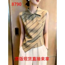批发2026夏季新款法式通勤风无袖条纹衬衫女翻领系带收腰上衣时尚气质