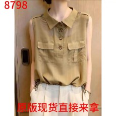 批发复古POLO领无袖衬衫女夏2026新款高级感洋气抽褶收腰显瘦气质上衣