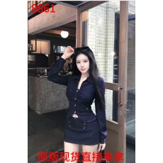 批发<b class='q'>秋</b>季美式辣妹风气质拿破仑设计感褶皱修身上衣高腰包臀裙短裙套装