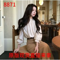 批发2026年新款韩版秋季法式<b class='q'>复古</b>荷叶边衬衫女显瘦长袖上衣半身裙套装