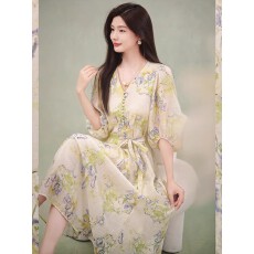 批发｜木槿花<b class='q'>连衣裙</b>｜定制印花<b class='q'>连衣裙</b>2025配腰带A字大摆<b class='q'>连衣裙</b>