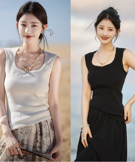 만 에센셜 오일 조끼 다용도 캐주얼 화이트 조끼 2026 봄 새로운 u 칼라 기본 셔츠 여성