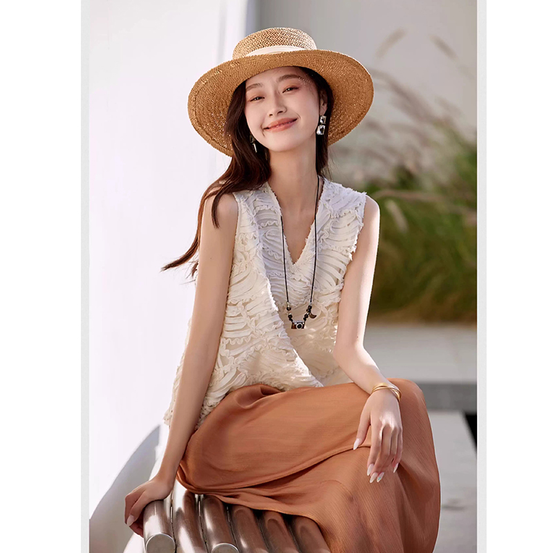 고급 센스 무거운 작업 끈 자수 망사 민소매 시폰 셔츠 여성 2026 여름 새로운 조끼 맨위