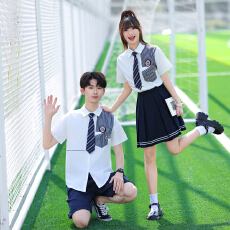 批发实拍情侣校园风春夏学生男女短袖<b class='q'>衬衫</b>套装 班服 校服