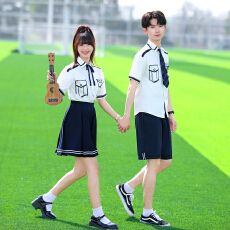 批发实拍校园风短袖夏季学生<b class='q'>衬衫</b>涂鸦<b class='q'>衬衫</b>男女套装 校服 班服