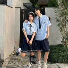 批发实拍情侣校园风夏季男女学生<b class='q'>衬衫</b>套装