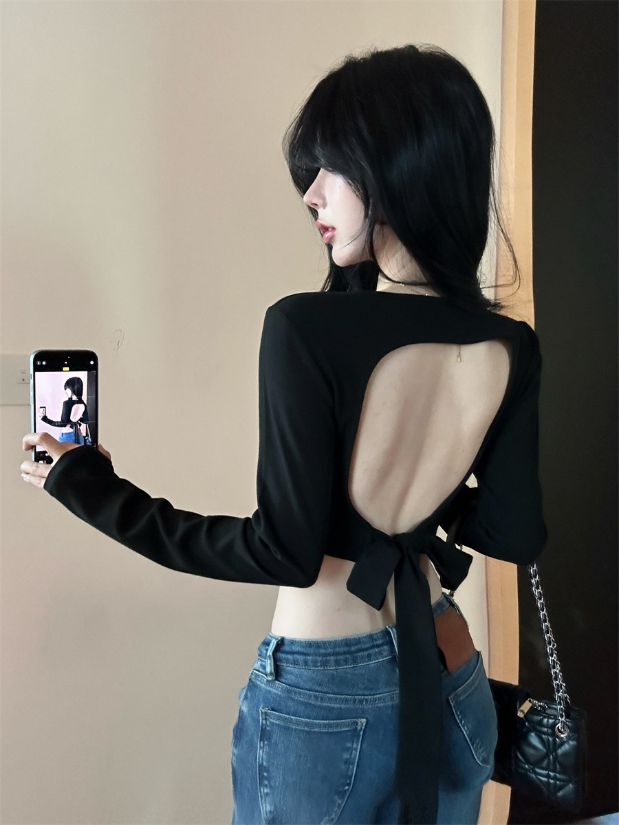 실사 정가 한 부서 다용도 디자인 센스 백리스 스트랩 몸매 가꾸기 슬림해 보이는 단색 어깨 패드 라운드 넥 쇼트 스타일 맨위