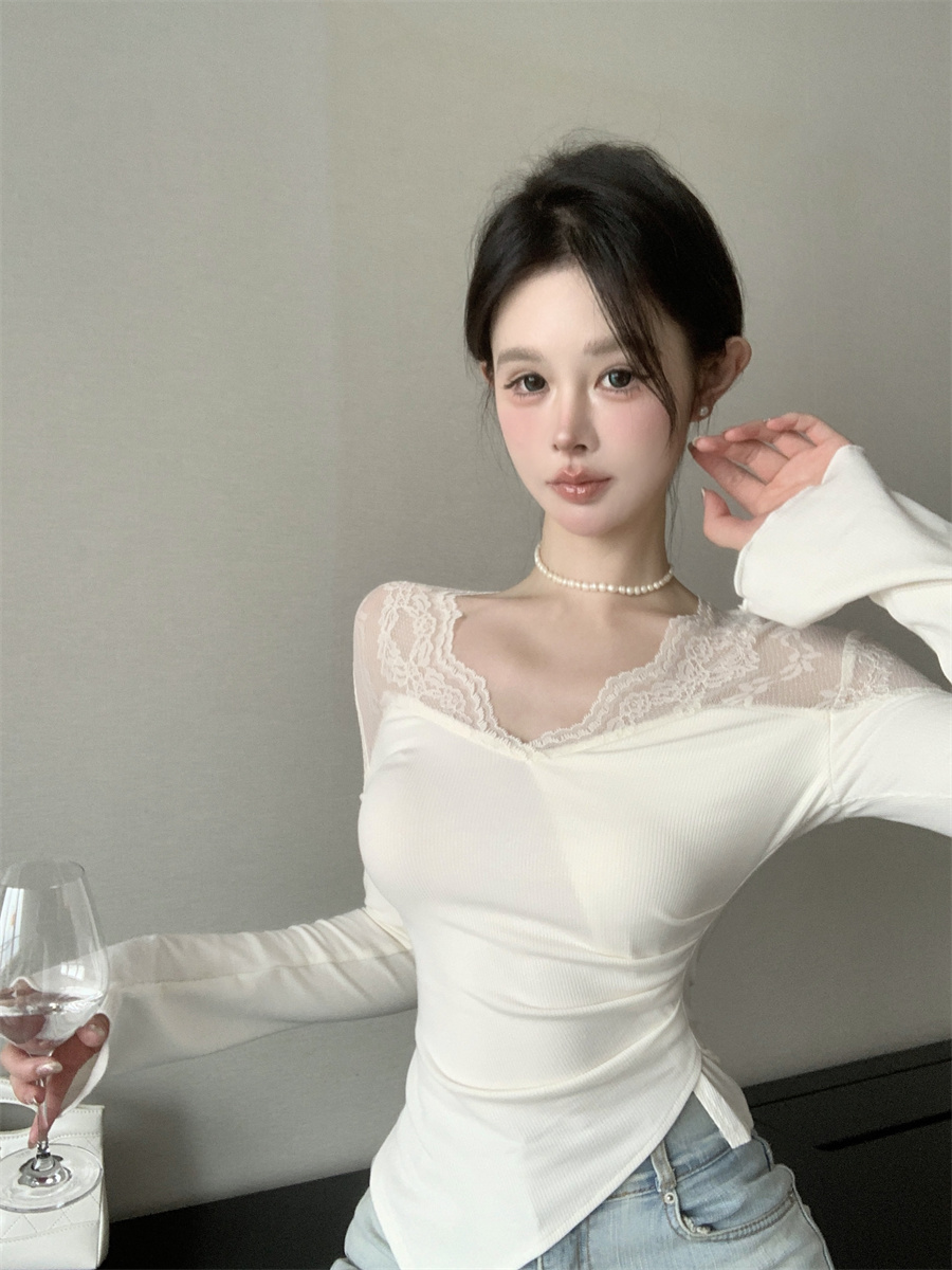 실사 정가 디자인 센스 핫걸 섹시함 홀로우 아웃 패치워크 레이스 불규칙 트임 몸매 가꾸기 슬림해 보이는 맨위 여성