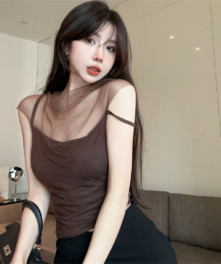 실사 정가 망사 마이크로 ~을 통해 민소매 순수한 욕망 달콤한 매운맛 한 부서 부드러운 디자인 센스 패치워크 슬립