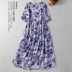 批发实拍新款棉绸<b class='q'>连衣裙</b> 木棉时尚印花<b class='q'>人造棉</b>宽松大码外穿长裙子