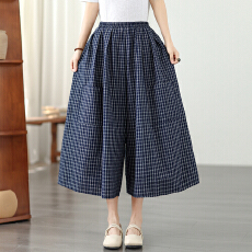 批发实拍阔腿裤裙女松紧腰休闲百搭宽松显瘦<b class='q'>韩版</b> 薄款格子裤裙女