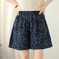 批发大码复古豹纹a字阔腿短裤女新款<b class='q'>胖</b><b class='q'>mm</b><b class='q'>松紧腰</b>显瘦百搭休闲裤子