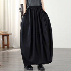 批发实拍新款宽松大码花苞<b class='q'>半身裙</b>松紧腰中长<b class='q'>裙</b>